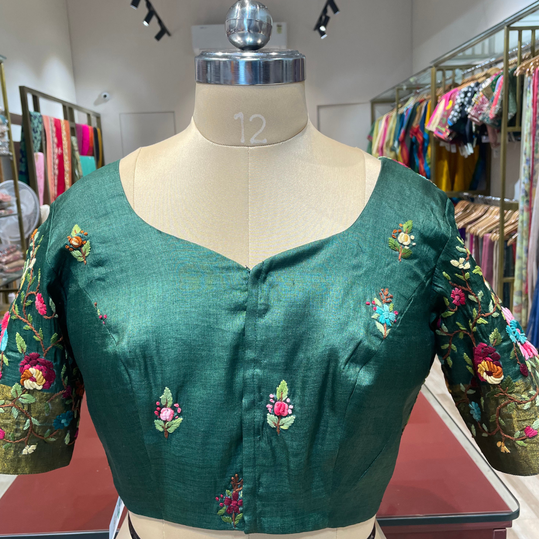 Tussar silk thread work blouse