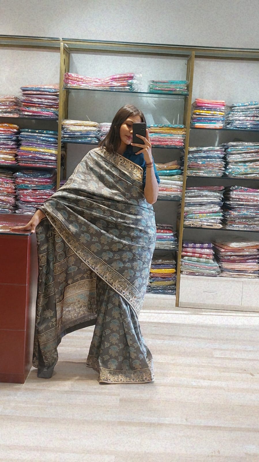 Tussur silk ajrakh zardozi work saree